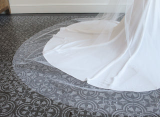 Tailored Tulle Pearl Edged Drop Veil at Mae Bridal, made to order, pearl wedding veil, pearl edged drop veil