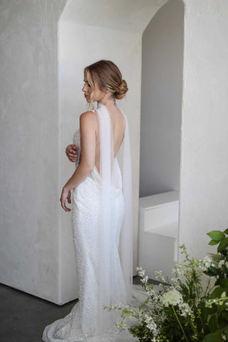 Pearl Neck Scarf from Tailored Tulle at Mae Bridal, pearl bridal scarf, bridal neck scarf, pearl wedding scarf