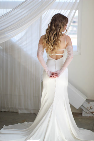 Tailored Tulle Swiss Dot Lace Sleeves at Mae Bridal, swiss dot lace sleeves, detachable bridal sleeves, lace wedding sleeves, hand sewn in Portland, Oregon