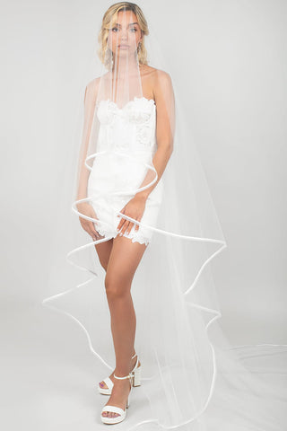 Tenley Two-Tier Cathedral Veil with Ribbon & Horsehair Trim
