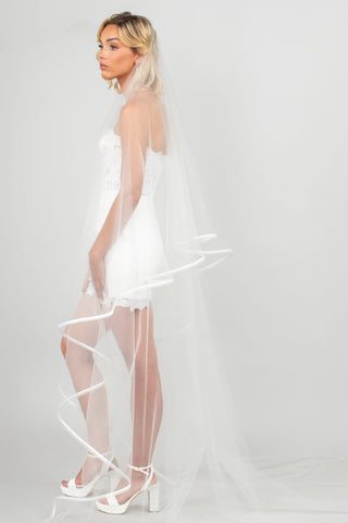 Tenley Two-Tier Cathedral Veil with Ribbon & Horsehair Trim