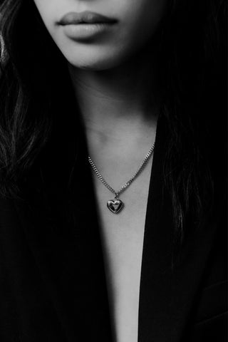 Their Studios Bowie Heart Locket, on model, modern bridal jewellery at Mae Bridal