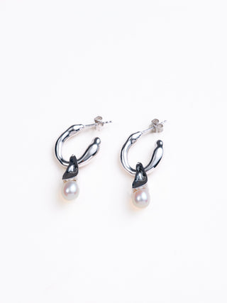 Danny Drop Pearl Earrings from Their Studios at Mae Bridal, third angle, pearl drop earrings, luxury bridal jewellery, gold bridal jewelry