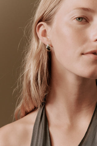 Hannah Teardrop Studs by Their Studios, second angle at Mae Bridal, teardrop stud earrings, new bridal jewellery