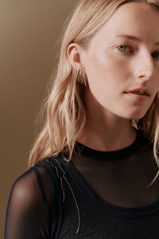 Maxime Large Ribbed Earrings by Their Studios, second angle at Mae Bridal, ribbed statement earrings, dainty bridal jewelry