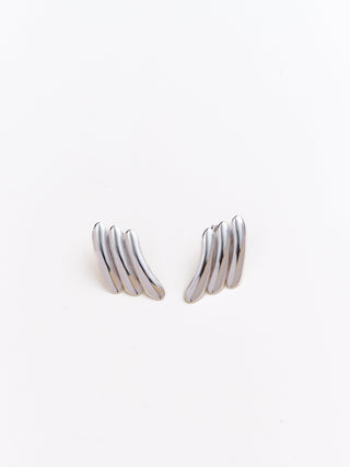 Maxime Large Ribbed Earrings from Their Studios at Mae Bridal, third angle, ribbed statement earrings, silver bridal jewelry, bridal accessories jewelry