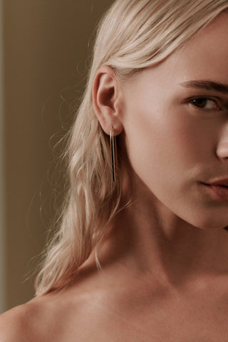Their Studios Mimi Pin Earrings, on model, wedding day jewelry at Mae Bridal