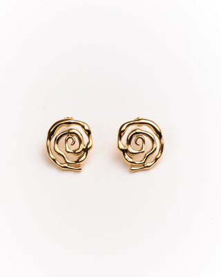 Their Studios Shelby Swirl Earrings front view at Mae Bridal, swirl curl earrings, boho bridal earrings, boho bridal jewelry