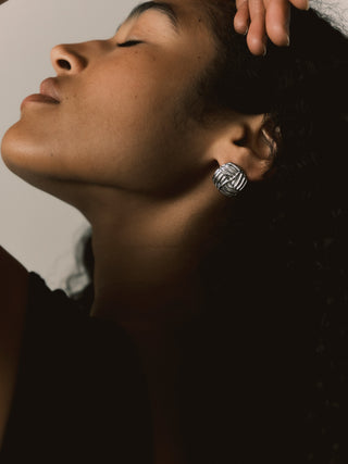Sydney Cushion Shape Earrings from Their Studios at Mae Bridal, third angle, cushion shape earrings, designer bridal earrings, luxury bridal earrings