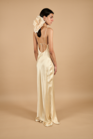 Théoro La Nuit movement at Mae Bridal, silk slip dress, champagne slip dress, minimalist wedding dress