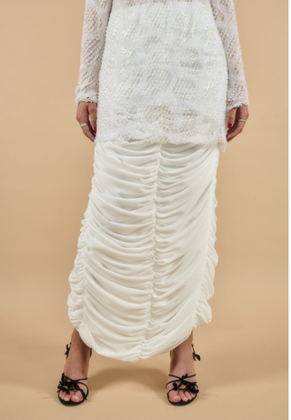 Théoro Lilly Skirt draped chiffon skirt in bridal white at Mae Bridal, bridal skirt, chiffon bridal skirt, bridal separates