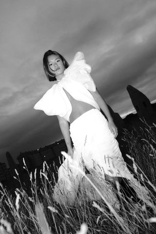 Théoro Lilly Skirt paired with bridal separates at Mae Bridal, bridal skirt, chiffon bridal skirt, bridal separates