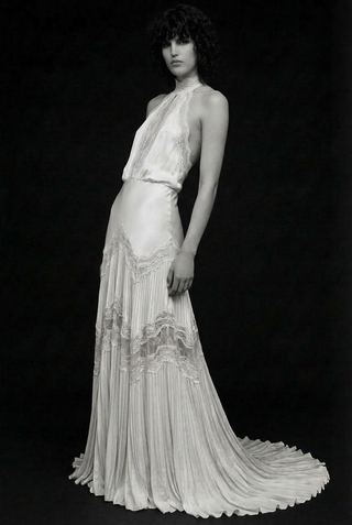 Mia Gown from Théoro at Mae Bridal, column wedding dress, backless lace wedding gown, silk sheath wedding dress