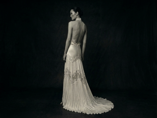 Théoro Mia Gown at Mae Bridal, handmade to order in Spain, high neck halter wedding dress, lace low back wedding dresses