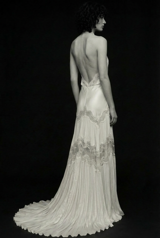 Mia Gown by Théoro at Mae Bridal, silk bridal gown, halter lace wedding gown, ivory silk wedding gown