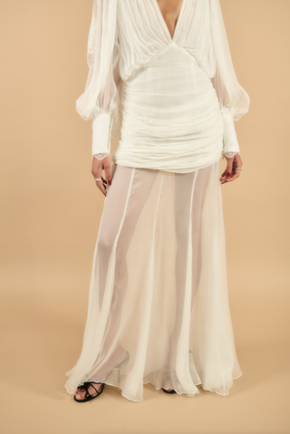 Théoro Santa Eulalia lace detail at Mae Bridal, boho wedding dress, silk muslin wedding dress, beach wedding dress