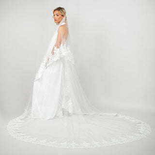 Tiana Two-Tier Cathedral Veil with Wide Lace Trim