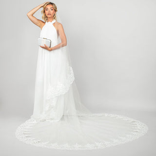 Tiana Two-Tier Cathedral Veil with Wide Lace Trim