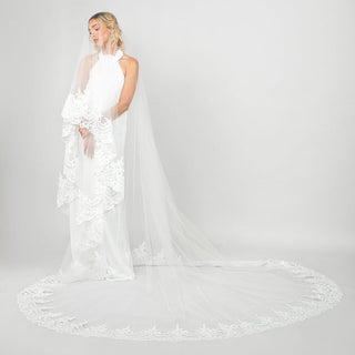 Tiana Two-Tier Cathedral Veil with Wide Lace Trim