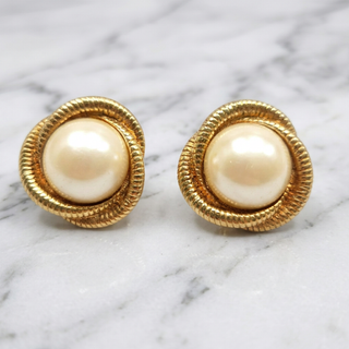 1980s Faux Pearl & Gold Rope Earrings