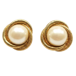 1980s Faux Pearl & Gold Rope Earrings