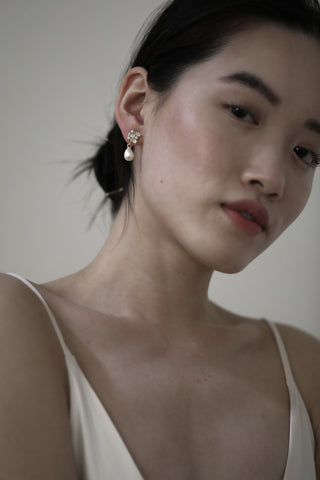Baguette Deco Pearl Drop Earrings