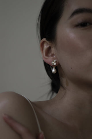 Baguette Deco Pearl Drop Earrings