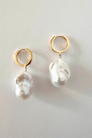 Baroque Pearl Huggies 18k On Sterling
