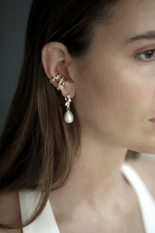 Stacked Bezel Pearl Hoop Drop Earrings