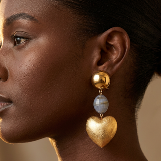 Francine Bramli Grey Stone Gold Heart Earrings