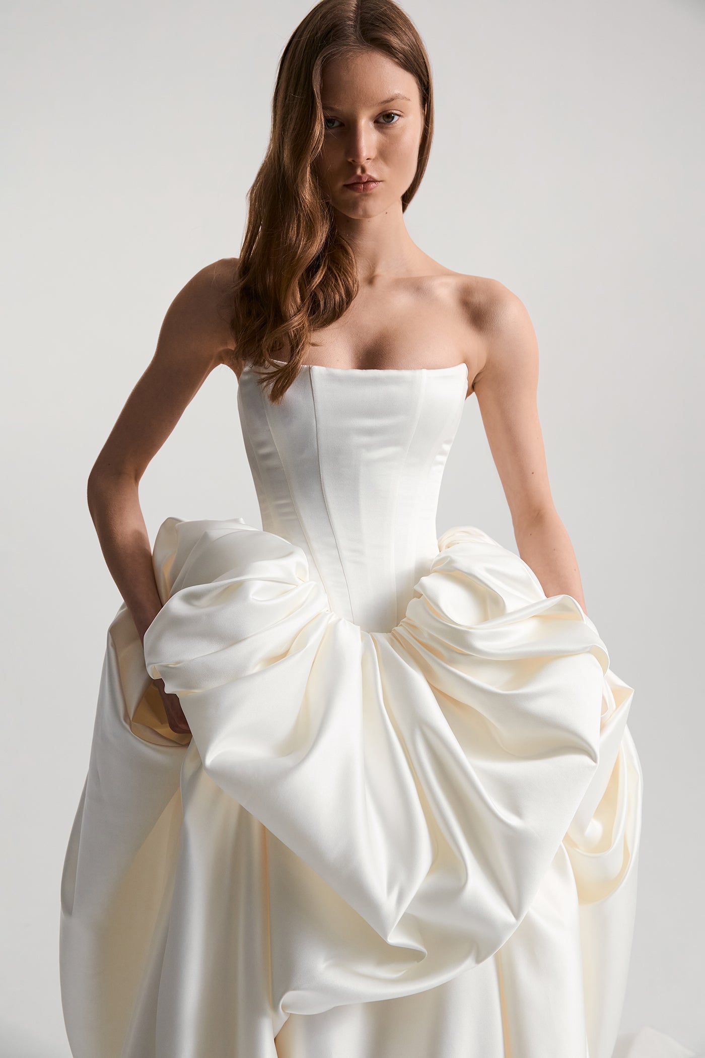 drop waist taffeta wedding dress WL016 - Strapless Drop Waist Cascading Wedding Dress - Andrea & Leo