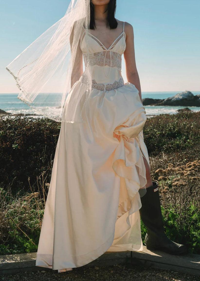 forloveandlemons white dress Elsie Gown Float down the aisle in the Mollie bridal gownan ultra For Love & Lemons -