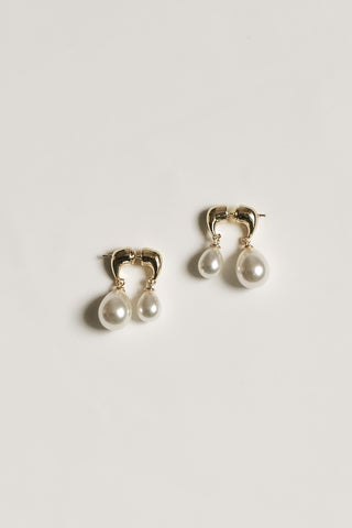 Gilded Asymmetric Pearl Drop Earrings