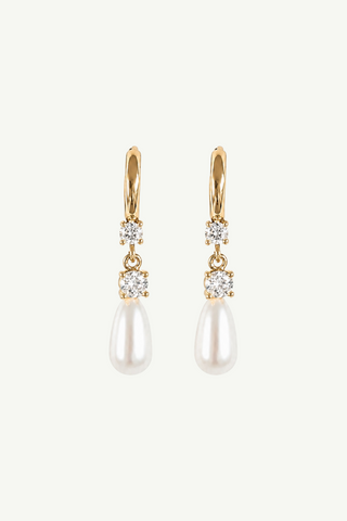 Gold Hoop Crystal Pearl Drop Earrings