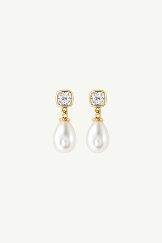 Micro Bezel Pearl Drop Earrings