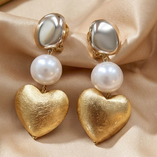 Heart Drop Earrings with Faux Pearls
