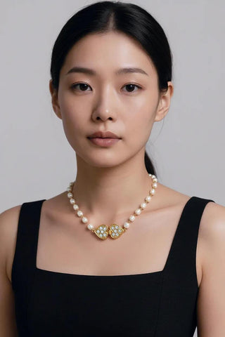 French Faux Pearl Heart Clasp Necklace