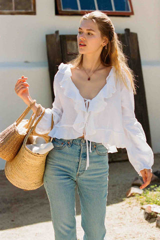 Houston Top - White Ruffle Top