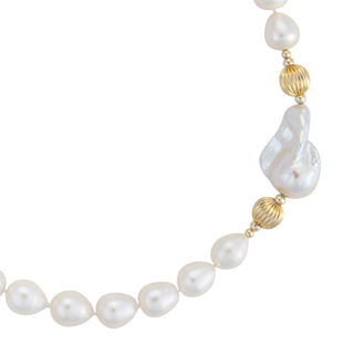 19 Inch Baroque Pearl Necklace with Gold Beads and Biwa Accent