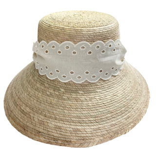 Clematis Bucket Hat - Antique Eyelet Scallop Lace Short Ribbon