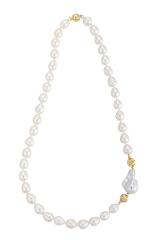 19 Inch Baroque Pearl Necklace with Gold Beads and Biwa Accent