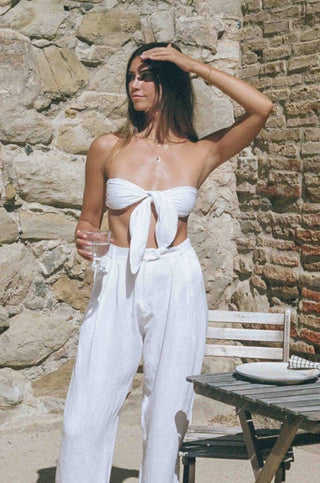 Juliet Trousers  - White Linen Trousers with Tie