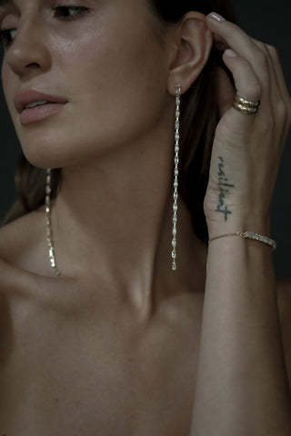 Long Baguette Line Tassel Earrings