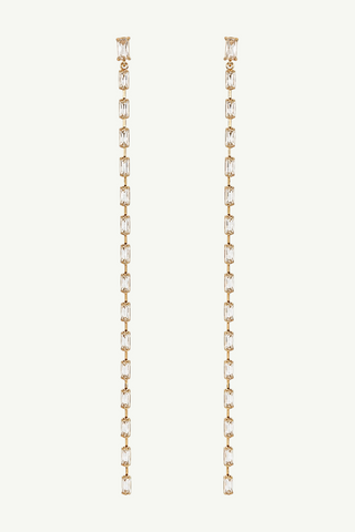 Long Baguette Line Tassel Earrings