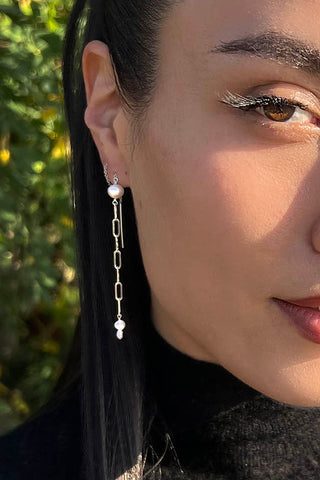 Mae Paperclip Pearl Threaders Sterling Silver