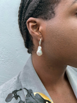 Men's Baroque Pearl Huggies Sterling Silver