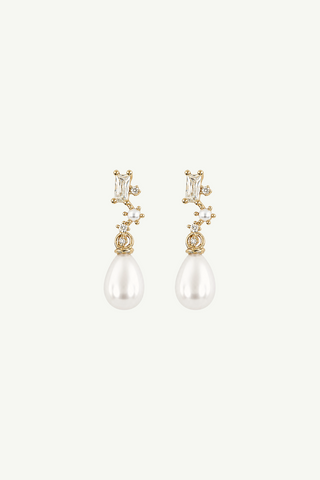 Micro Stacked Crystal Pearl Drop Earrings