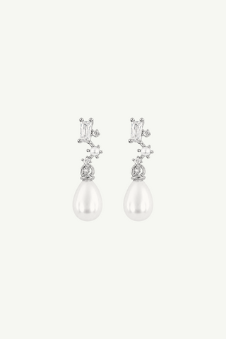 Micro Stacked Crystal Pearl Drop Earrings