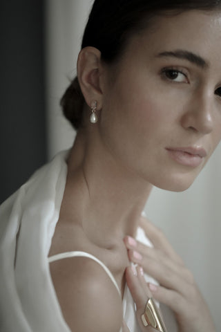 Micro Oval Crystal Pearl Drop Earrings