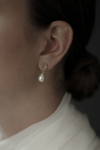 Micro Oval Crystal Pearl Drop Earrings
